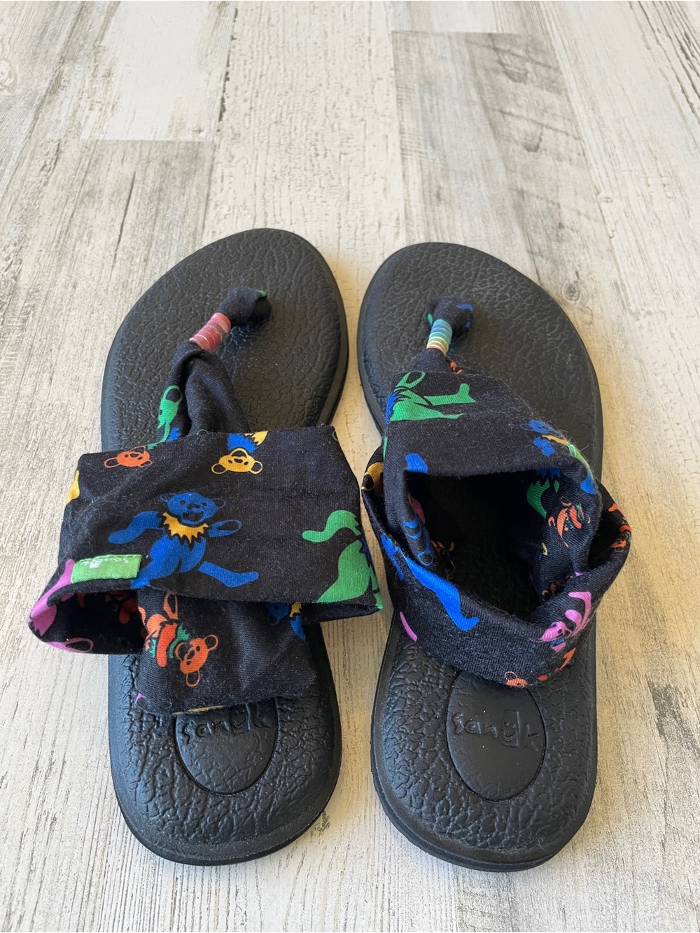 Grateful Dead Sandals Dancing Bears Sanuk Sandals Black Fabric Colorful SZ 8